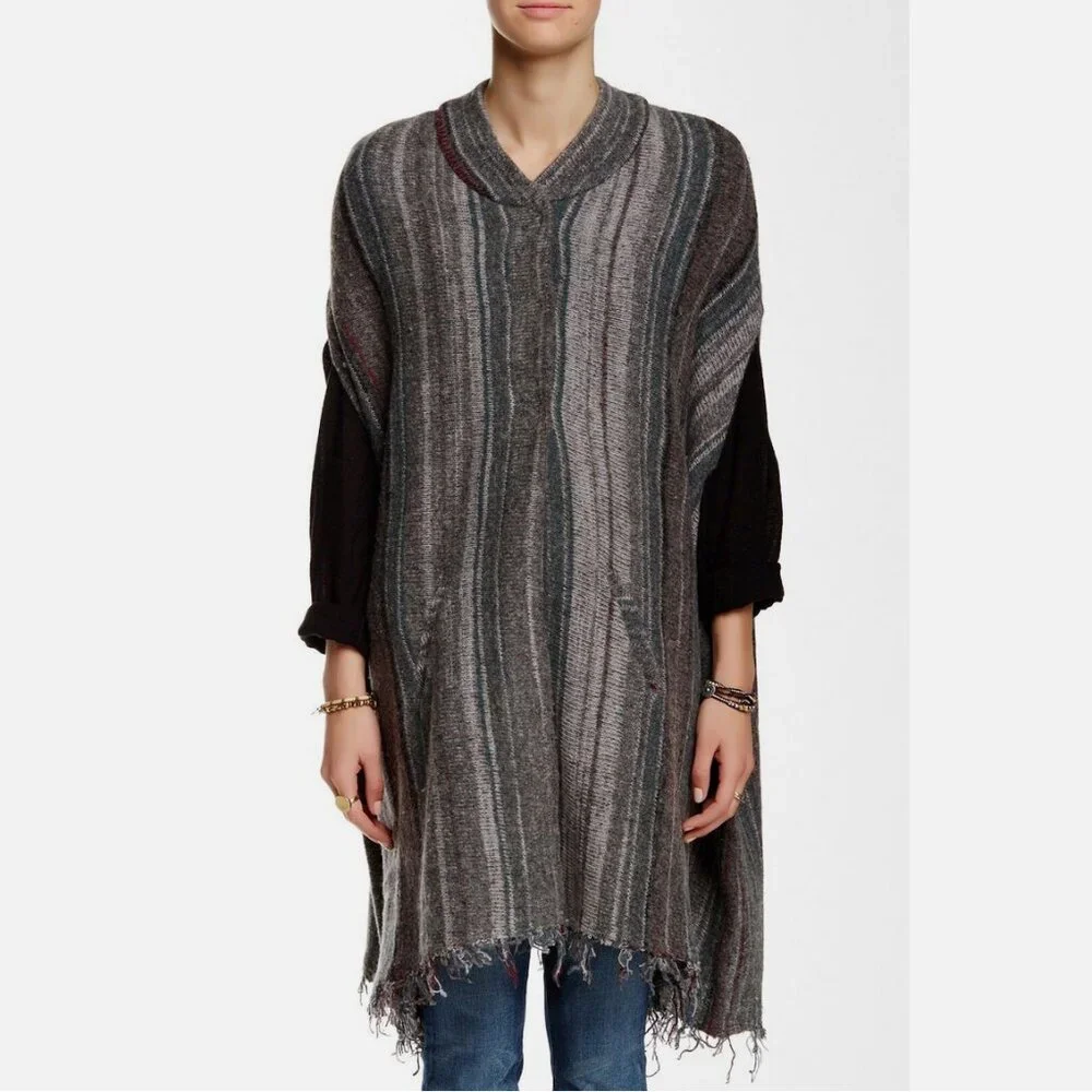 Free People Fringe Boho Blanket Poncho Sweater